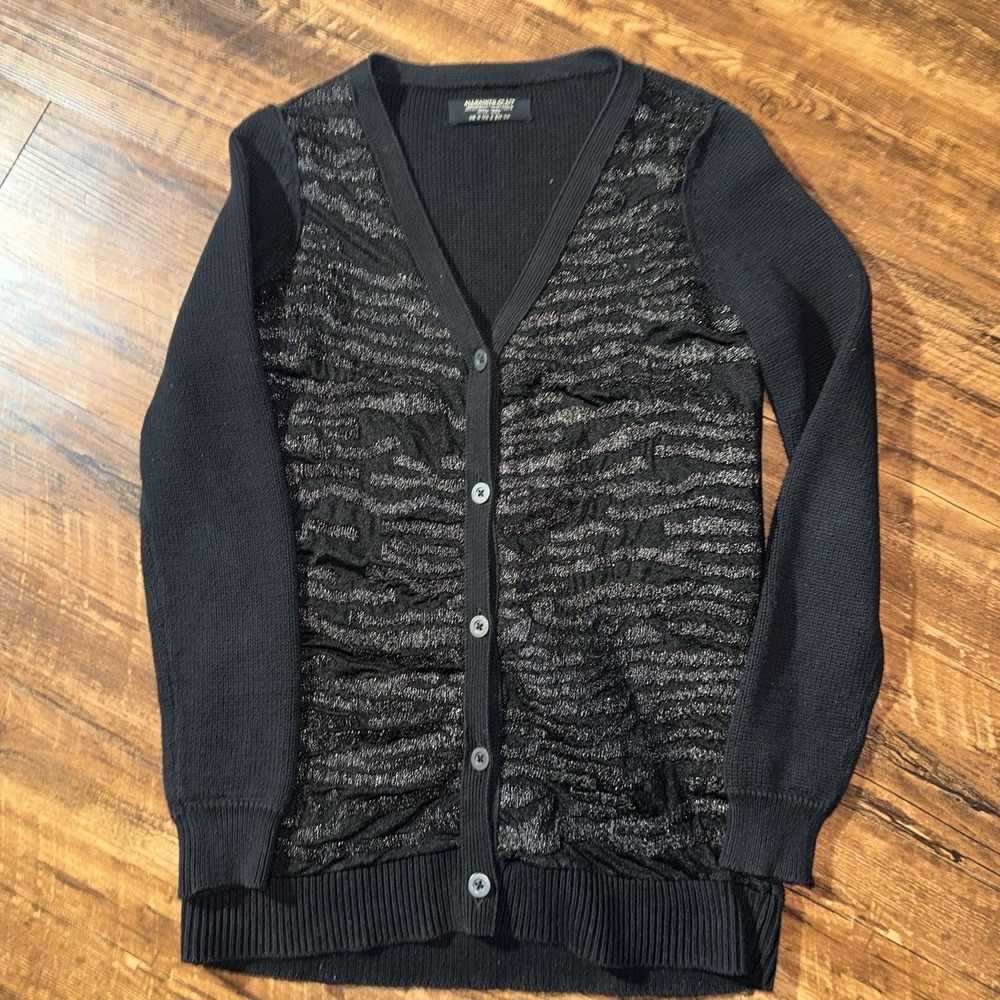 All Saints Vintage Women Size 2 Black Textures Print Button Up Sweater